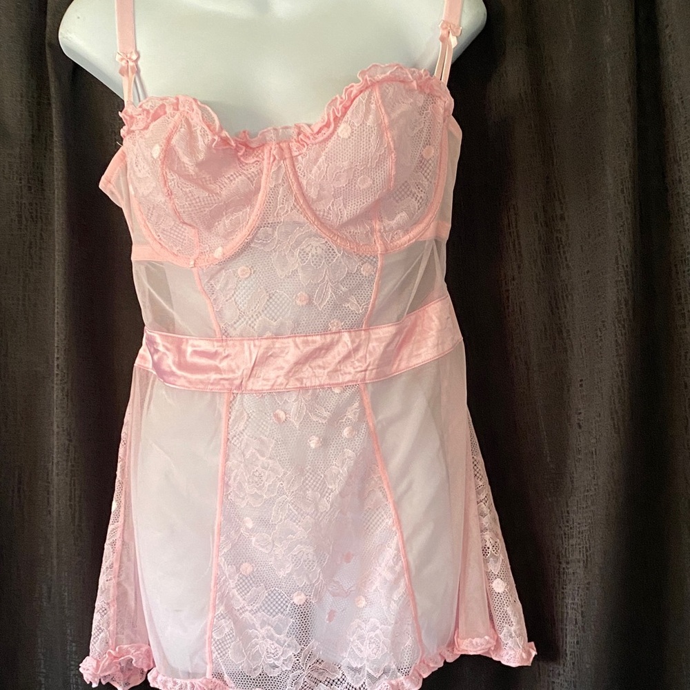 Elegant Pink Lace Babydoll Lingerie adore-me size XL